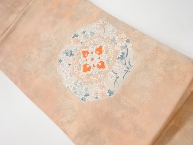 リサイクル　絵皿に華紋・花々模様織出し名古屋帯